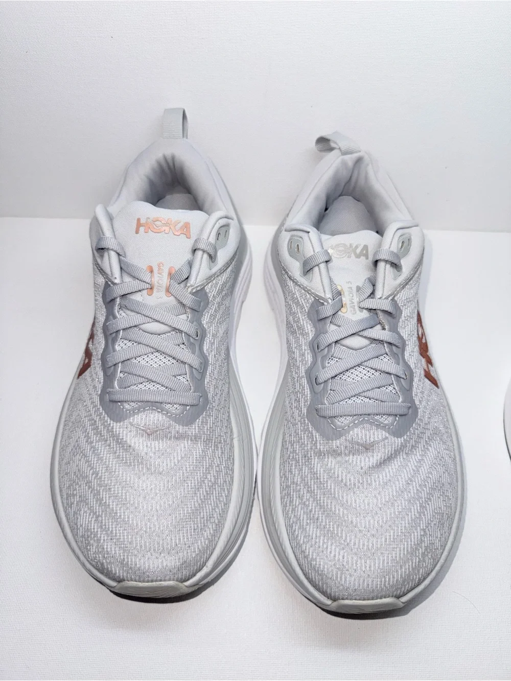 HOKA GAVIOTA 5 Women’s Light Gray Sneakers with Coral Logo